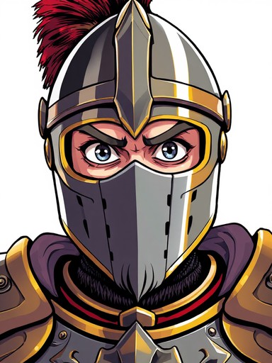 Medieval knight portrait in anime cel shading style with bold outlines and vibrant colors