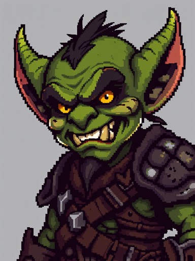 Goblin warrior portrait in retro 16-bit pixel art style with crisp pixels and limited color palette
